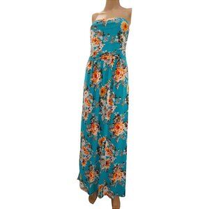 Vanilla Bay Floral Maxi Dress Strapless Beachy Cottagecore Vacay Look Size L